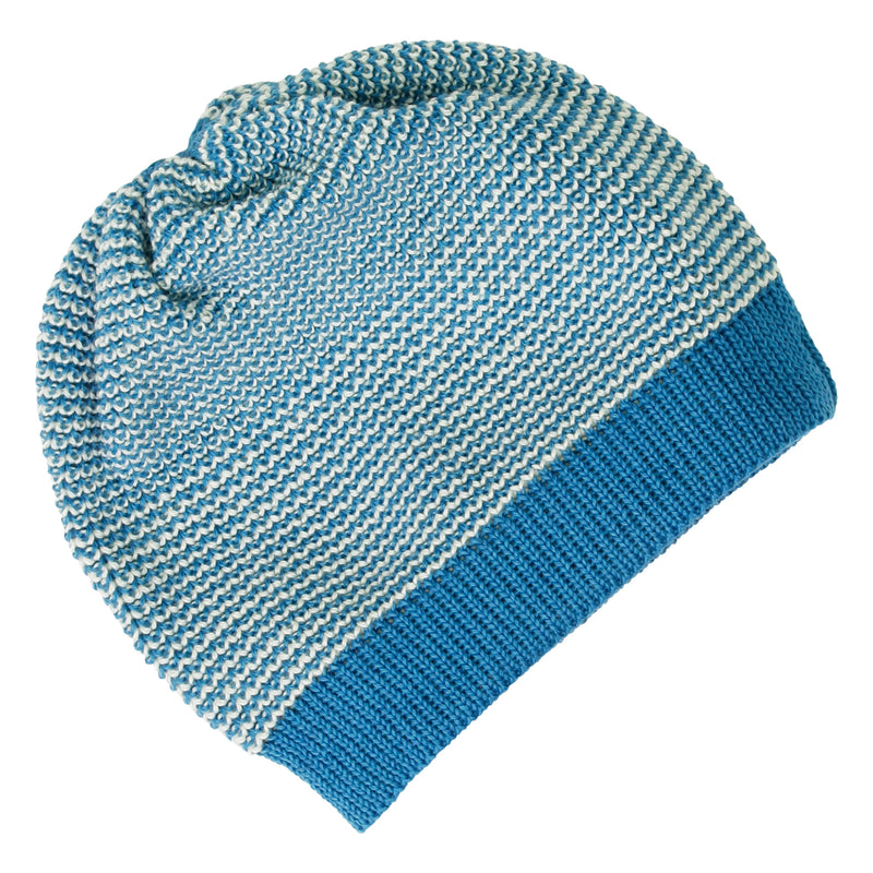 Kinder Beanie Bio-Merinoschurwolle, Blau-Natur, Gr. 01 (42-46 cm) von Disana