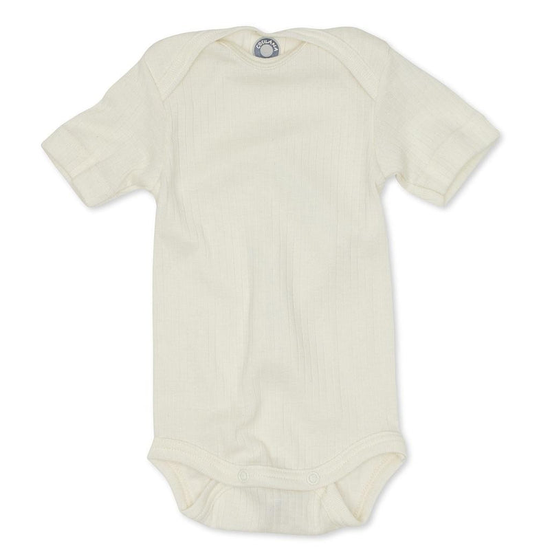 Cosilana kurzarm Baby Body, Größe 86/92, Farbe Natur, Spezial Qualität 45% kbA Baumwolle, 35% kbT Wolle, 20%