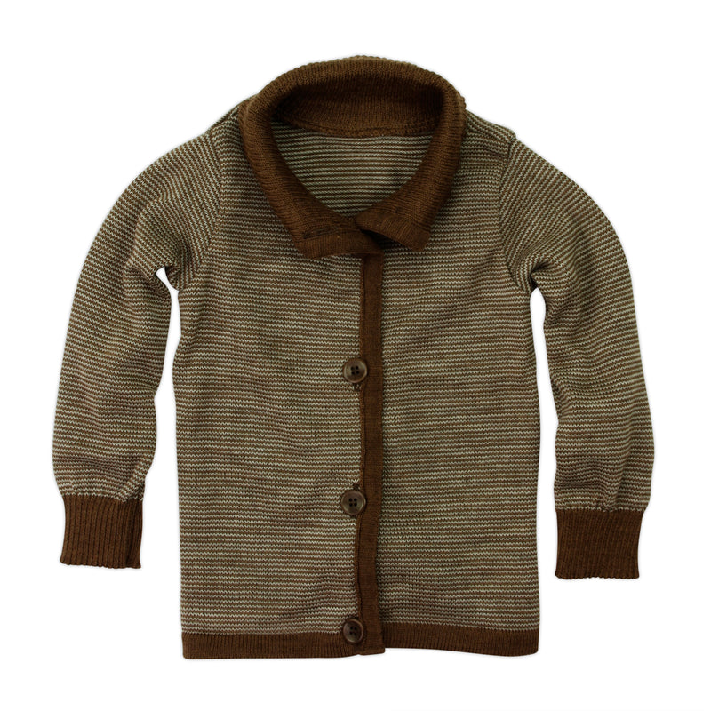 Strick-Jacke mit Kragen 100% Wolle von Disana 134/140 / haselnuss